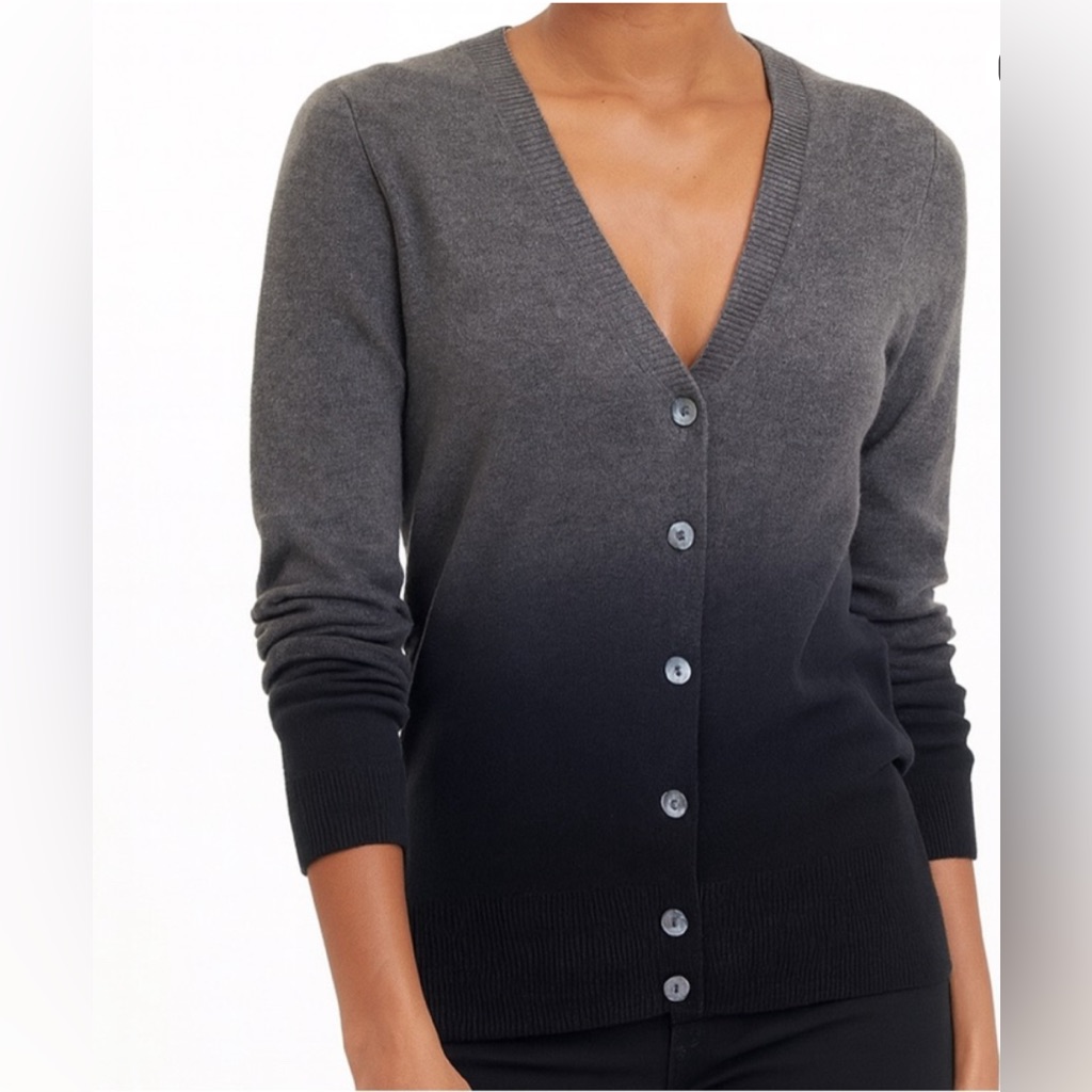 Vince 100% Cashmere Ombre Gray Black V-Neck Cardigan Sweater Women's Xs Euc